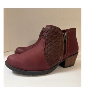 Earth Origins Oakland Alexis Merlot Red Leather Woven Ankle Boots Womens 7.5